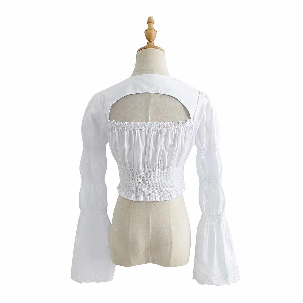 Lace Up White Cotton Blouse Tops Women Sexy Front Cut Crop Tops Summer