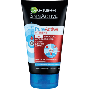 Garnier Skin Active Pure Active Intensive Charcoal & Anti-Blackhead 3 In 1 Face Wash 150ml - myhoodmarket