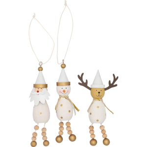 Gold White Wood Figures Christmas Tree Decoration