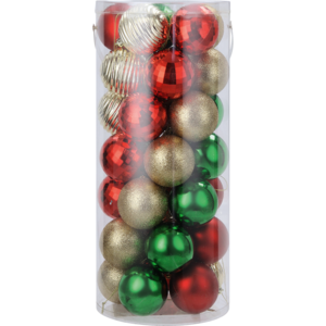 Gold, Red & Green Christmas Balls 35 Piece