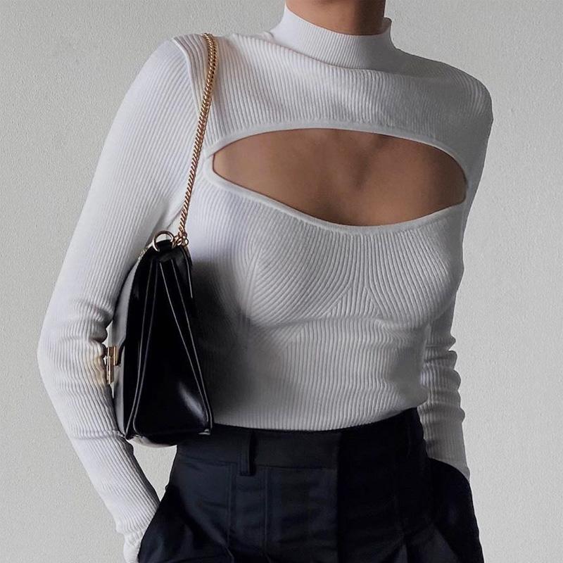 Elegant Solid Color Cut-Out Soft Knitted Sweater