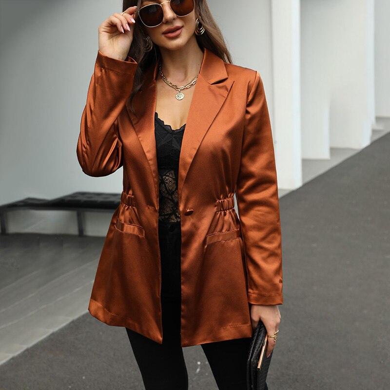 Women High Street Solid Color Blazer Suits