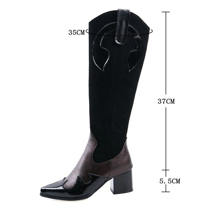Mixed Colors Women Shoes PU Leather Knee High Boots Pointed Toe