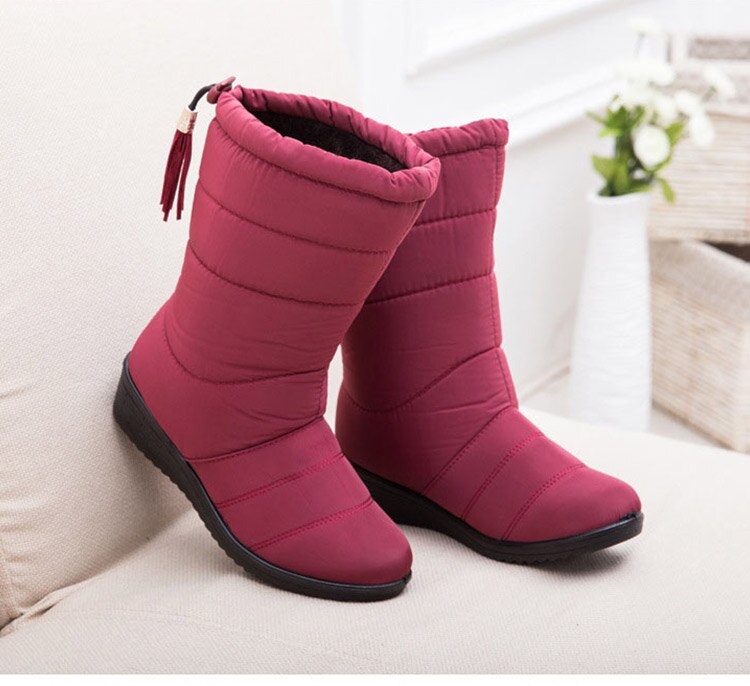 Women Boots Fashion Winter Boots With Wedges Heels Mid-Calf Botas