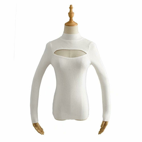 Elegant Solid Color Cut-Out Soft Knitted Sweater