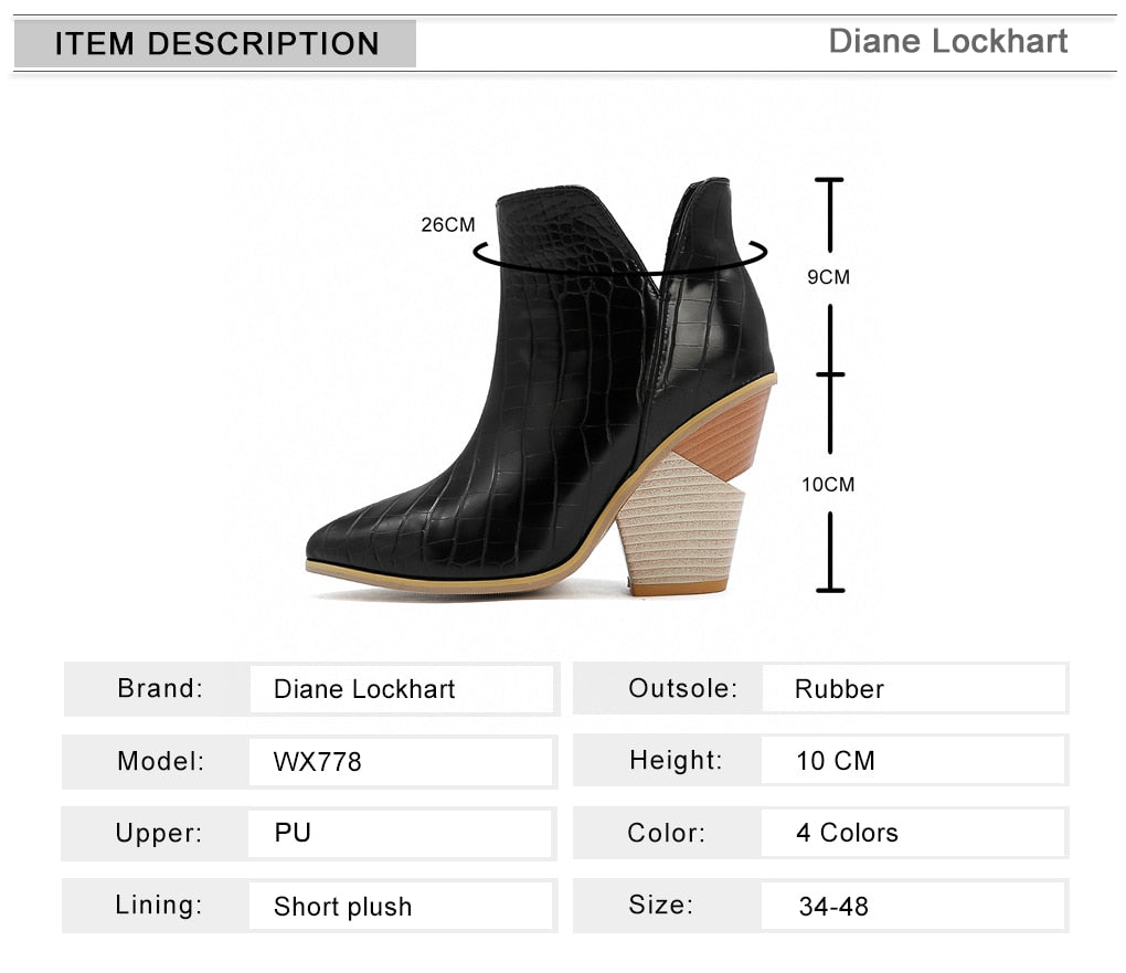 Cowboy Boots Women PU Leather Wedges High Heels Ankle boots