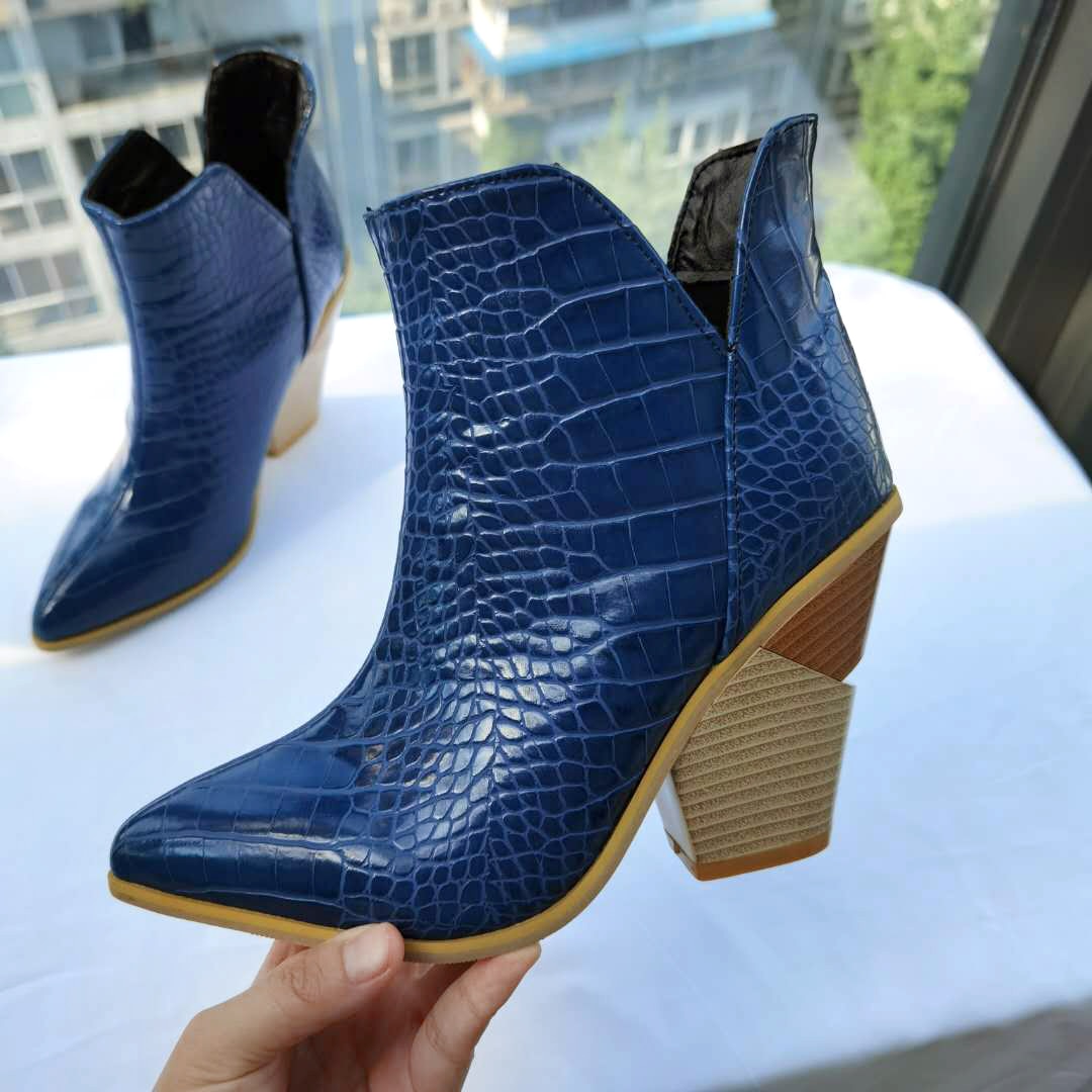 Cowboy Boots Women PU Leather Wedges High Heels Ankle boots