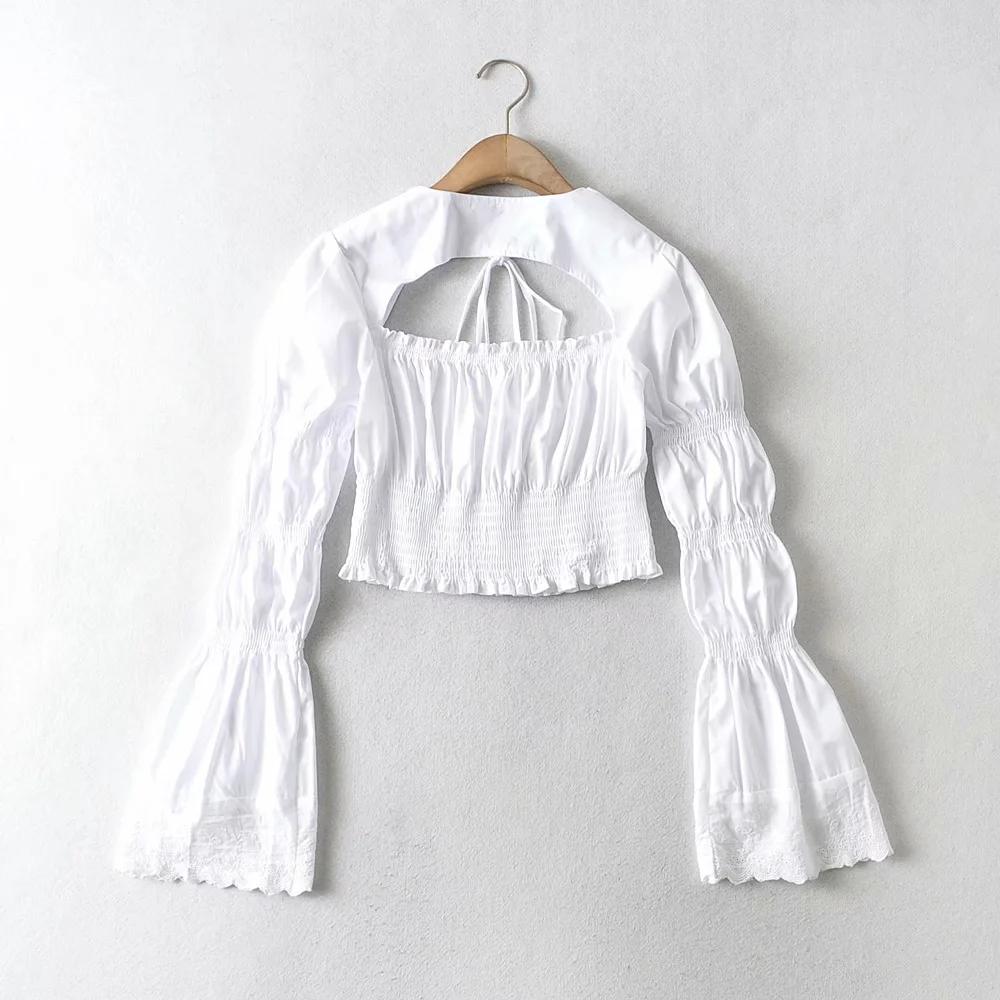 Lace Up White Cotton Blouse Tops Women Sexy Front Cut Crop Tops Summer