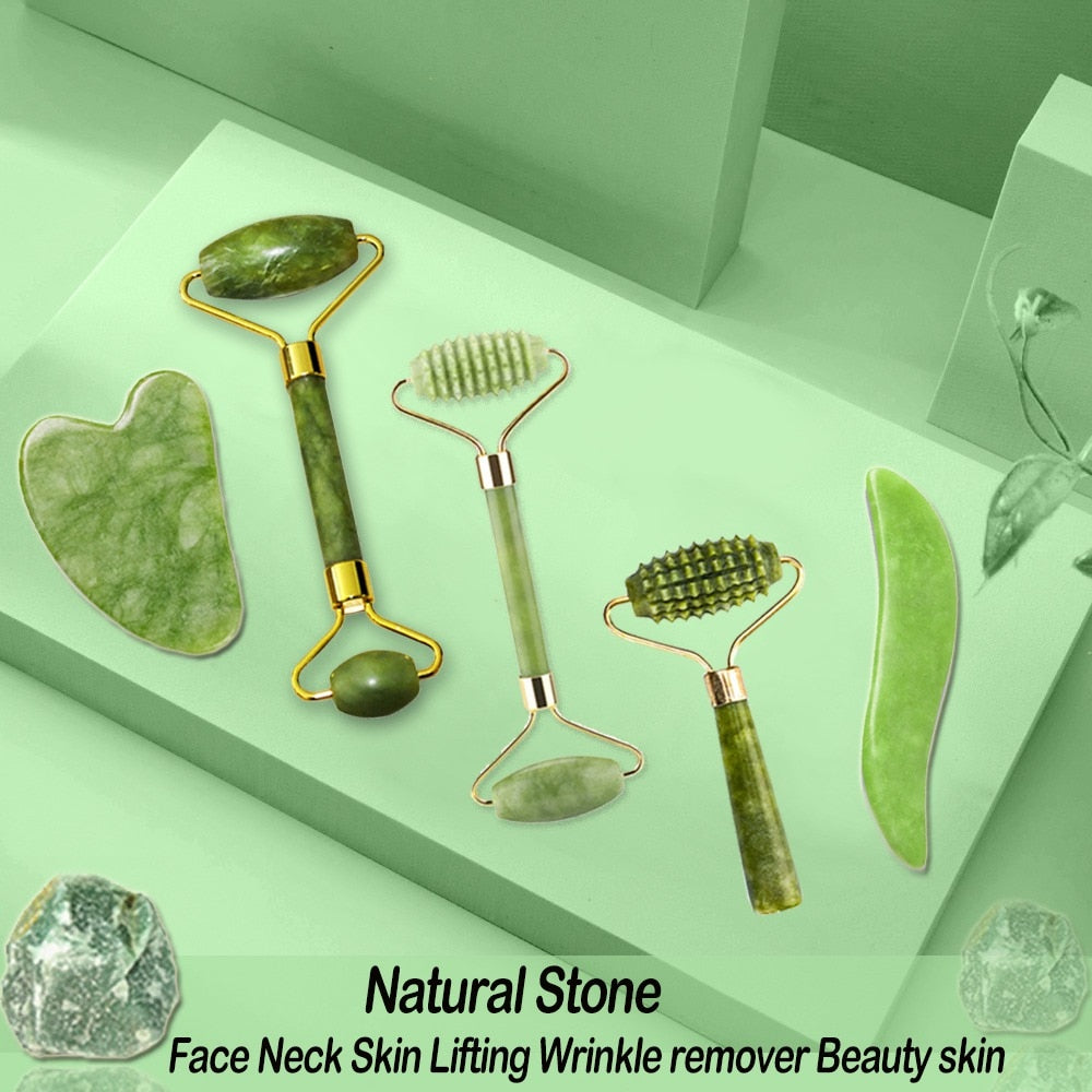 Natural Face Massager Gua Sha Jade Roller Face Massage Tool Set Face For Massager Guasha Facial Neck Skin Beauty Care Set