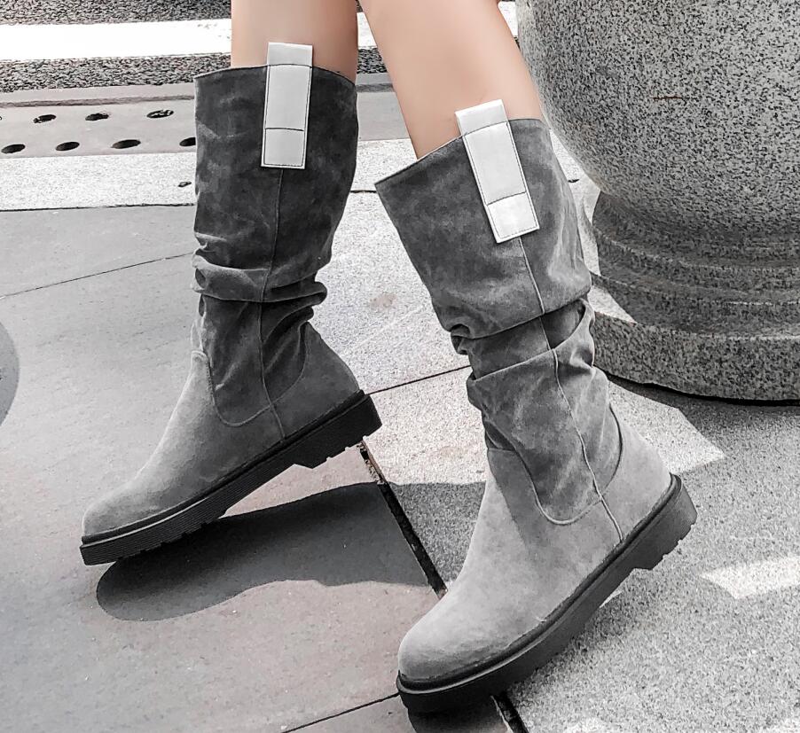 Women Mid-Calf Boots Casual 
Flat Western Cowgirl Shoes Women Fall