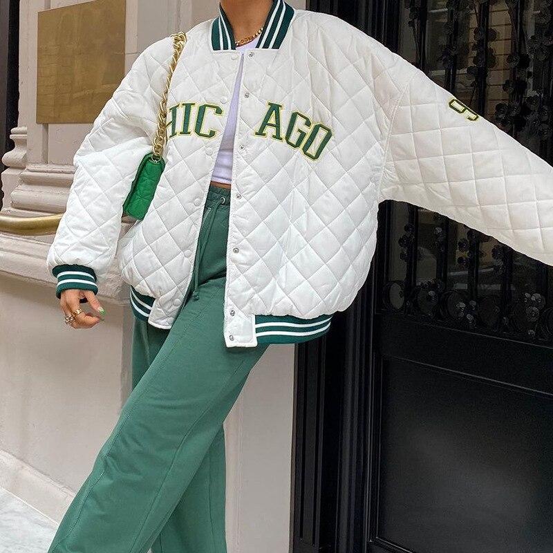 Casual Jacket Varsity Women Patchwork Print Oversized Baseball Bomber