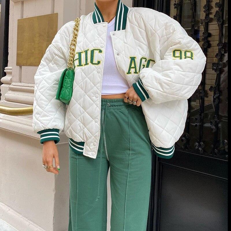 Casual Jacket Varsity Women Patchwork Print Oversized Baseball Bomber