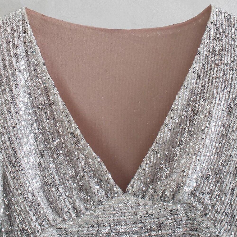 Women Sequined Tops Vintage Silver Crop Top