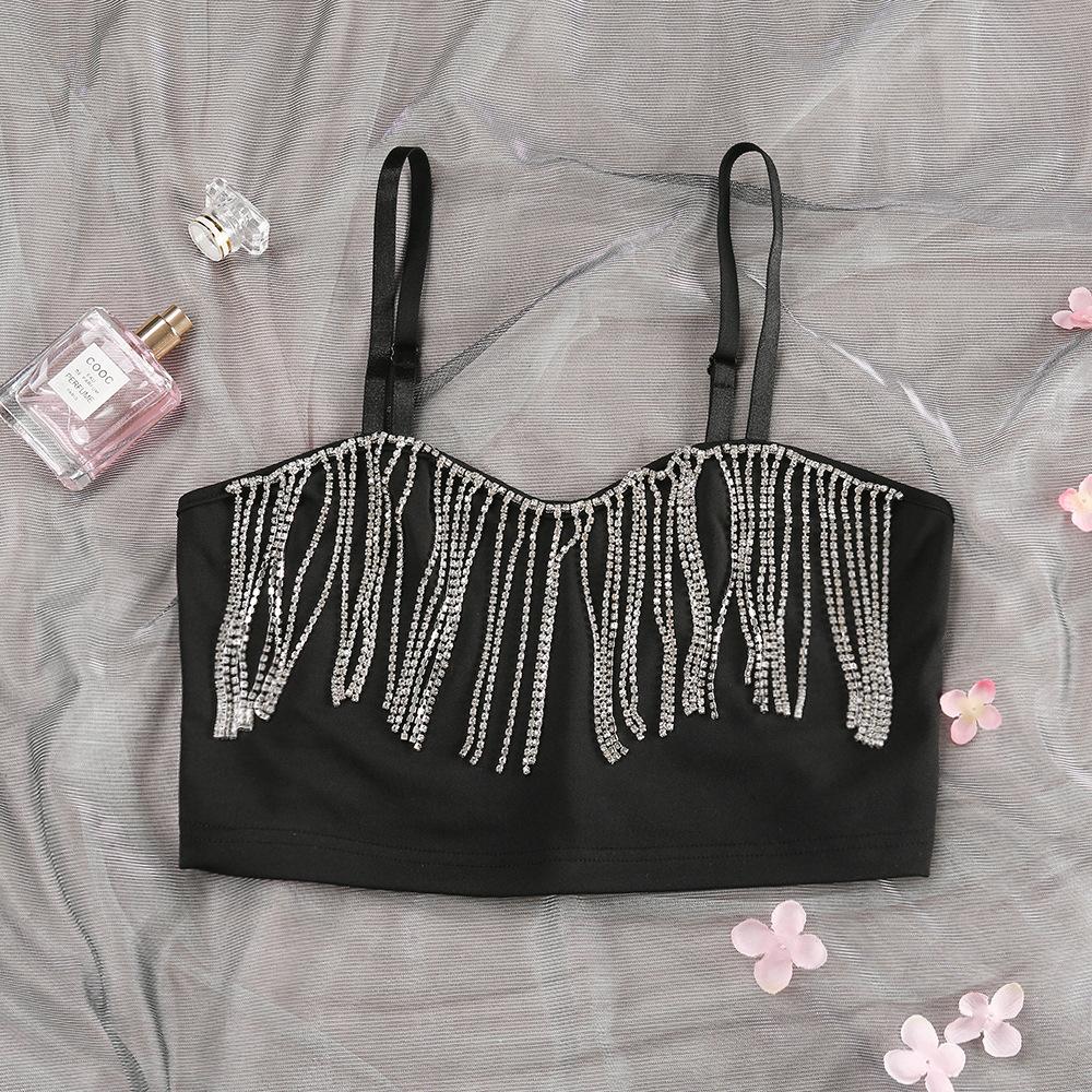 Black Diamond Tassel Crop Top