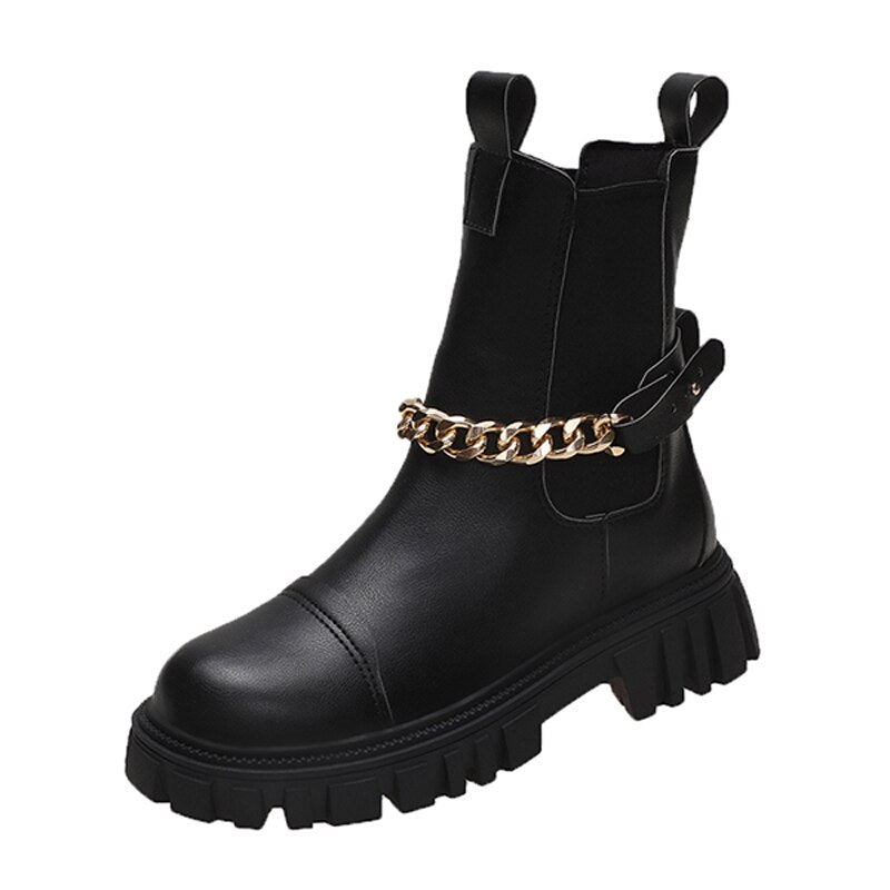 Women Ankle Boots Chunky Low Heels PU Shoes