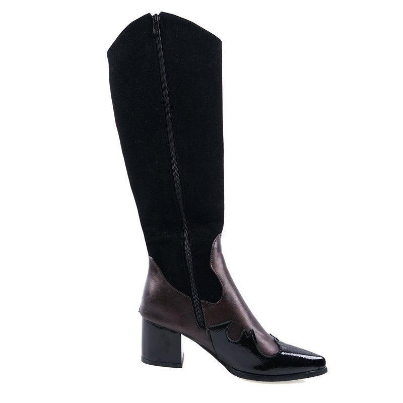 Mixed Colors Women Shoes PU Leather Knee High Boots Pointed Toe