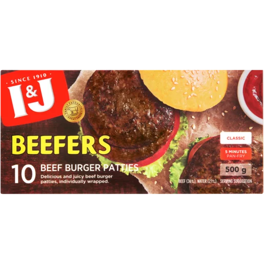 I&J Beefers Frozen Classic Beef Burger Patties 500g