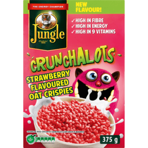 Jungle Crunchalots Strawberry Flavoured Oat Crispies Cereal 375g - myhoodmarket
