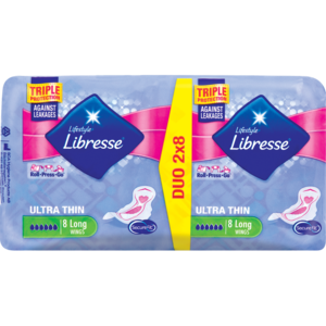 Libresse Ultra Thin Long Wings Sanitary Pads 2 x 8 Pack