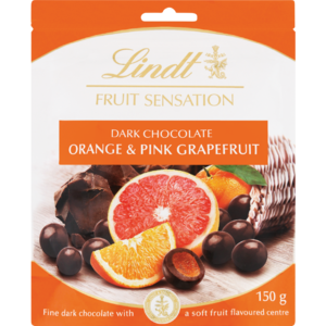 Lindt Fruit Sensation Orange & Pink Grapefruit Dark Chocolate Bag 150g
