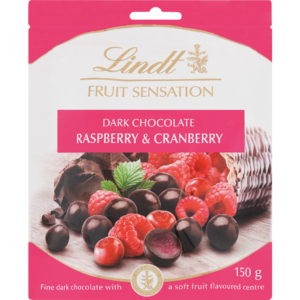 Lindt Fruit Sensation Raspberry & Cranberry Dark Chocolate Bag 150g