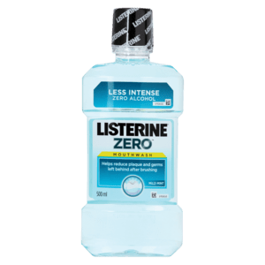 Listerine Less Intense Zero Alcohol Mouthwash 500ml - myhoodmarket