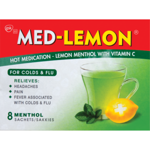 Med-Lemon Lemon Menthol With Vitamin C Hot Medication 8 Pack