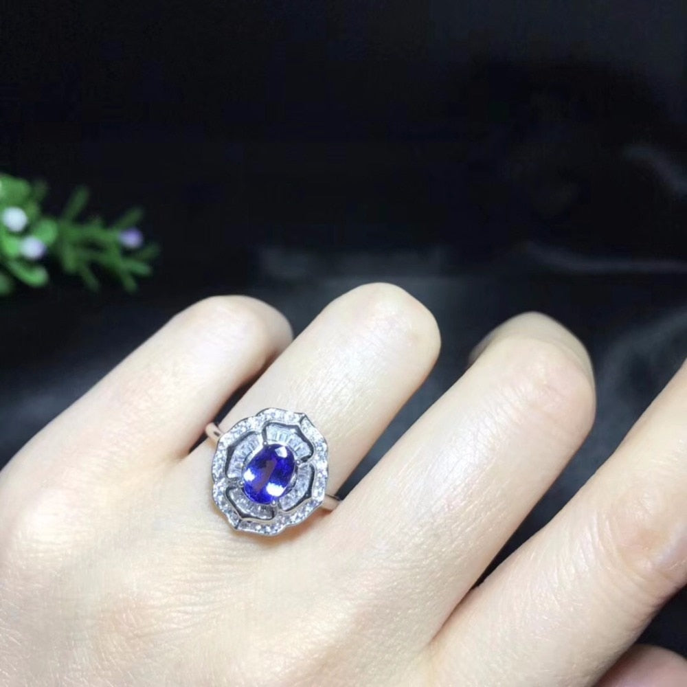 Natural Tested Tanzanite Gemstone Ring, 925