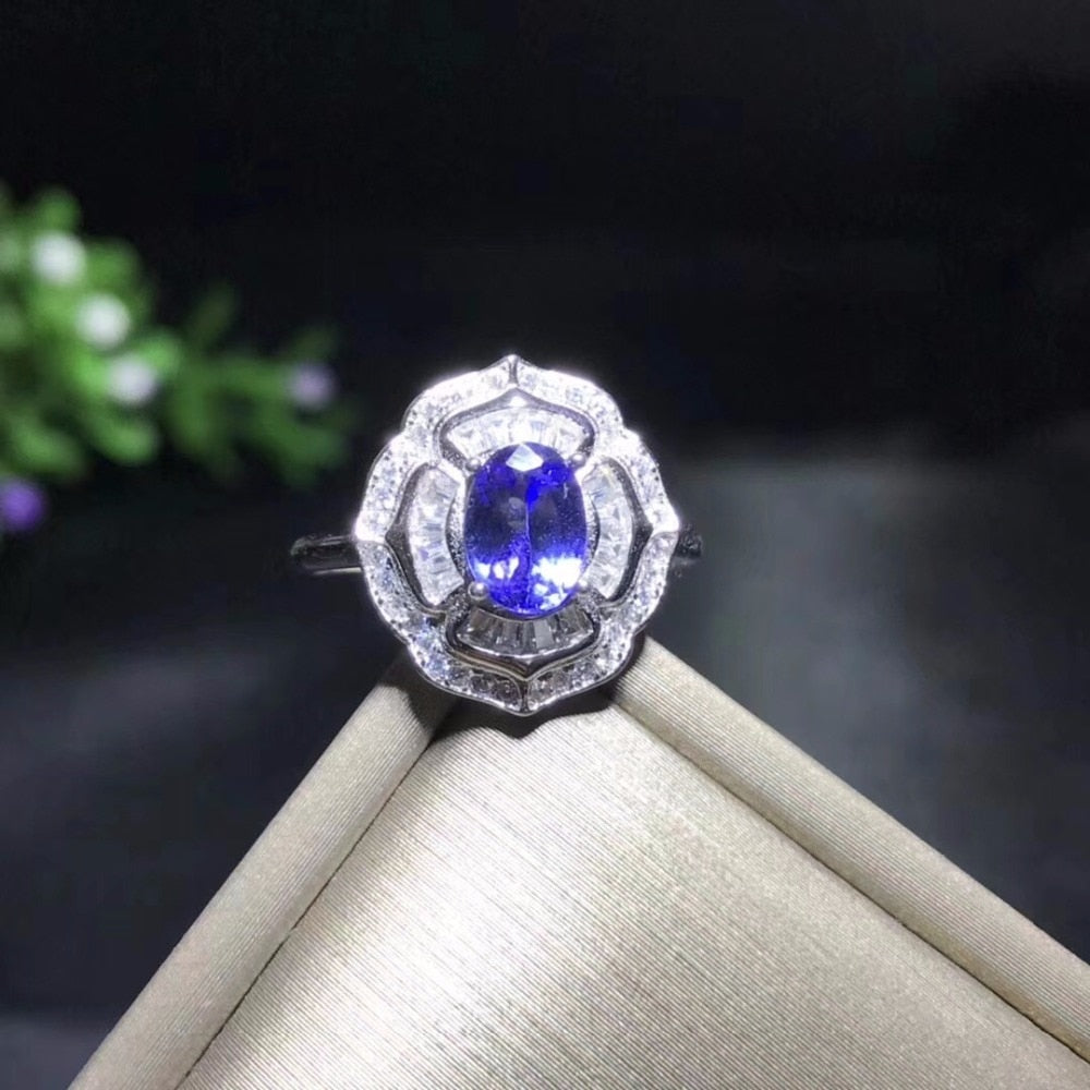 Natural Tested Tanzanite Gemstone Ring, 925