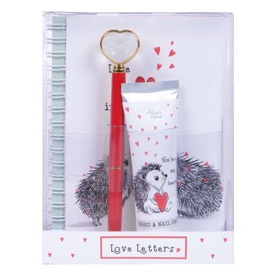 Natures Edition Hedgehugs Love Letters Containing Wiro Notebook And Pen Plus And 30ml Hand Nail Cream