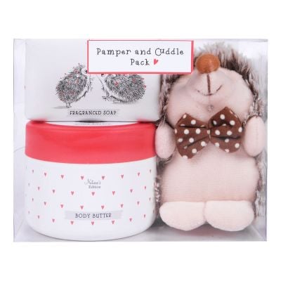 Natures Edition Hedgehugs Pamper Cuddle Pack Containing Plush And 150g Soap Bar And 250g Body Butter