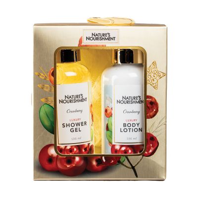 Natures Nourishment Bath Gift Set With or puff Cranberry 3piece