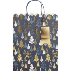 Navy With Trees Large Christmas Bag