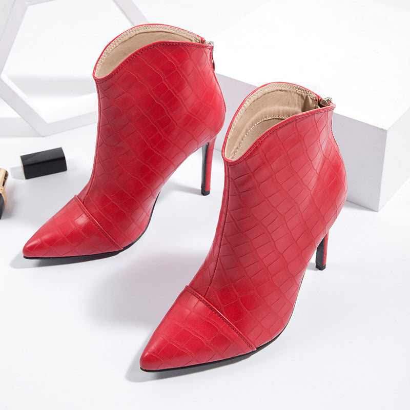 New Autumn And Winter Women's Boots Pointed Toe Stiletto Crocodile