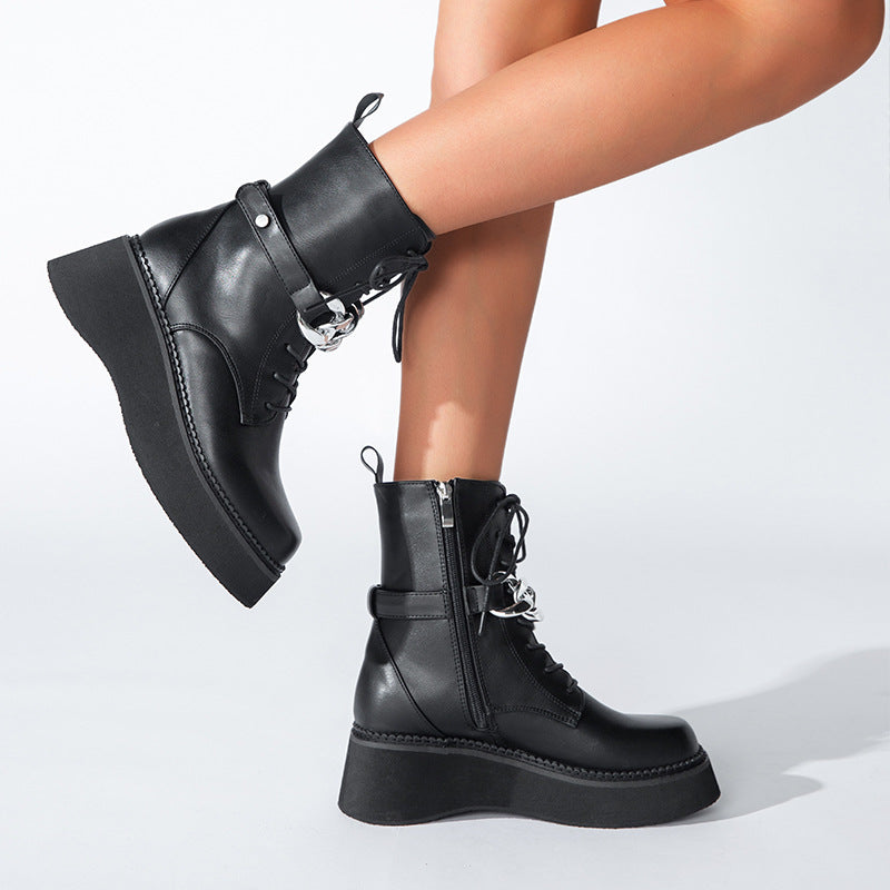 Women's Short Boots British Style Mid-Tube Spring And Autumn Single