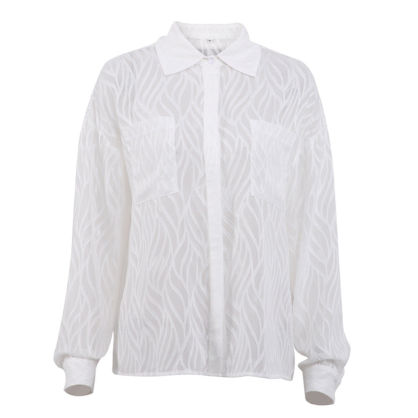 Chiffon Transparent Women Shirt Elegant Thin Lapel Shirts