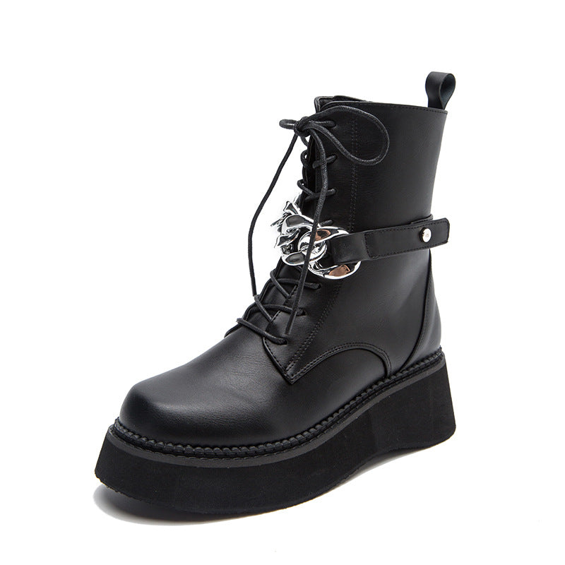 Women's Short Boots British Style Mid-Tube Spring And Autumn Single