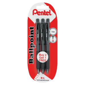 Pentel Black Retractable Ballpoint Pen 3 Pack - myhoodmarket