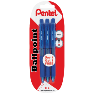 Pentel Blue Retractable Ballpoint Pen 3 Pack - myhoodmarket