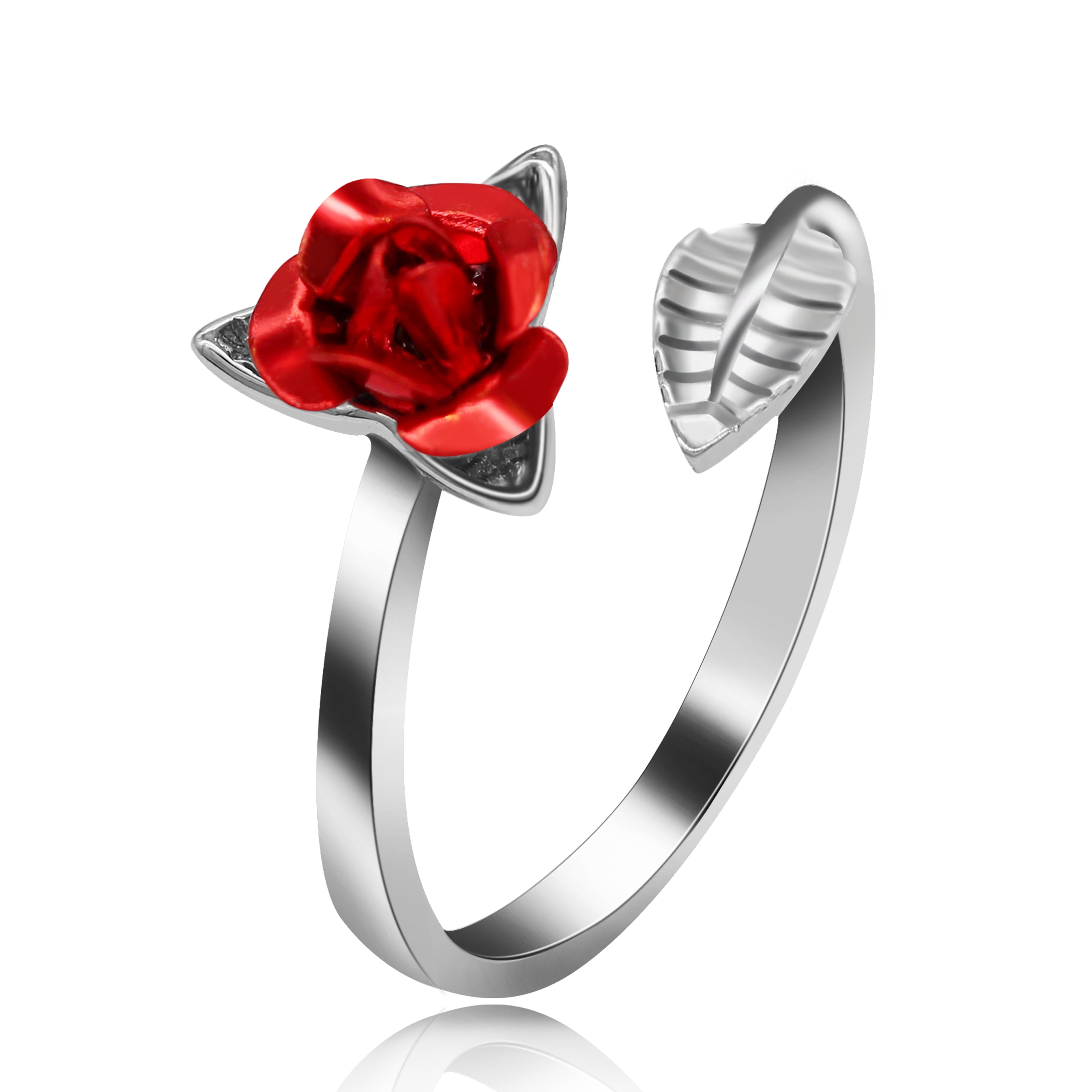 Platinum Plated Women's Rose Flower Open Ring