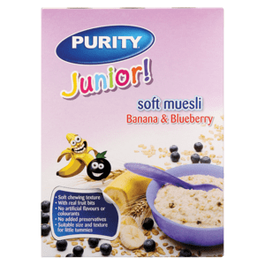 Purity Junior Banana & Blueberry Flavoured Soft Muesli 350g - myhoodmarket