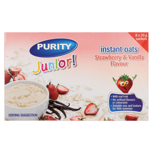 Purity Junior Strawberry & Vanilla Flavoured Instant Oats Sachets 8 x 35g - myhoodmarket