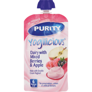 Purity Mixed Berries & Apple Yogilicious Dairy Squeeze & Eat Pouch 110ml - myhoodmarket