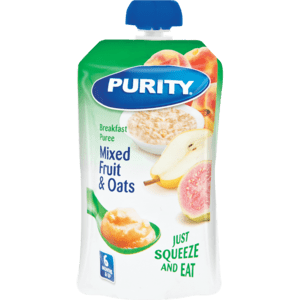 Purity Mixed Fruit & Oats Breakfast Puree Baby Food Pouch 110ml - myhoodmarket