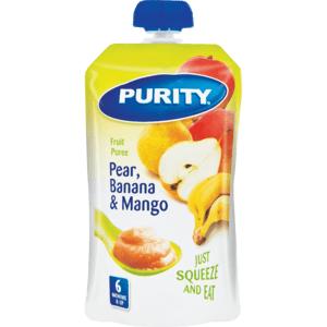 Purity Pear, Banana & Mango Fruit Puree Baby Food Pouch 110ml - myhoodmarket