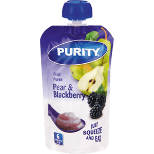 Purity Pear & Blackberry Fruit Puree Pouch 110ml - myhoodmarket