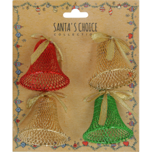 Santa's Choice Collection Metallic Bells Tree Decorations 4 Piece