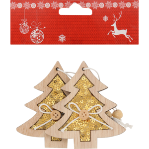 Santa's Choice Wood Tree Sequins Christmas Tree Decoration 2 Pack