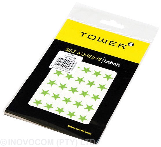 Tower Star Labels 14mm Fluorescent Green