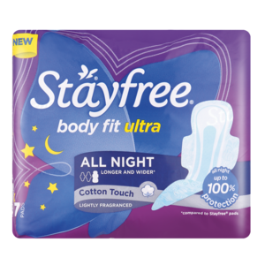 Stayfree Body Fit Ultra All Night Cotton Touch Lightly Frangranced Sanitary Pads 7 Pack